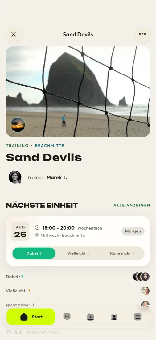 Zusagen kommen aus der OnSand App deiner Mitglieder