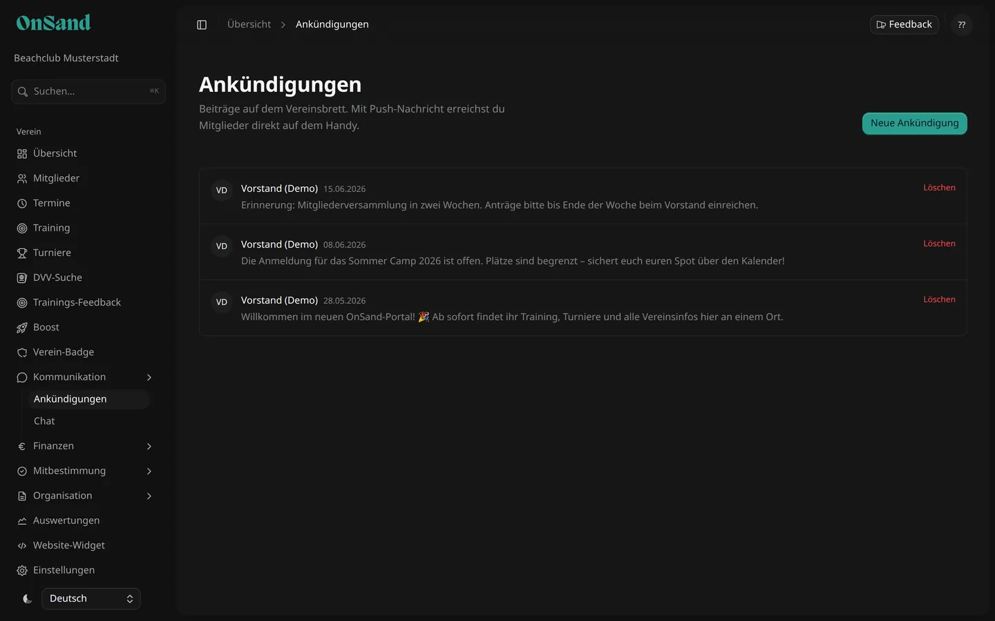 Ankündigungen an alle Mitglieder des Vereins